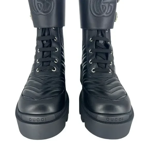 Gucci Frances Quilted Leather Combat Boots in Black - Picture 10 of 16